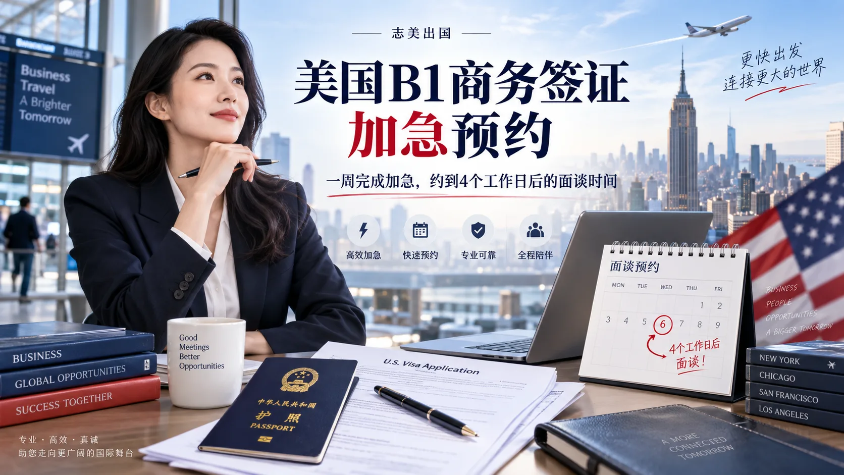 美国B1商务签证加急预约：一周内完成加急，成功约到4个工作日后的面谈时间